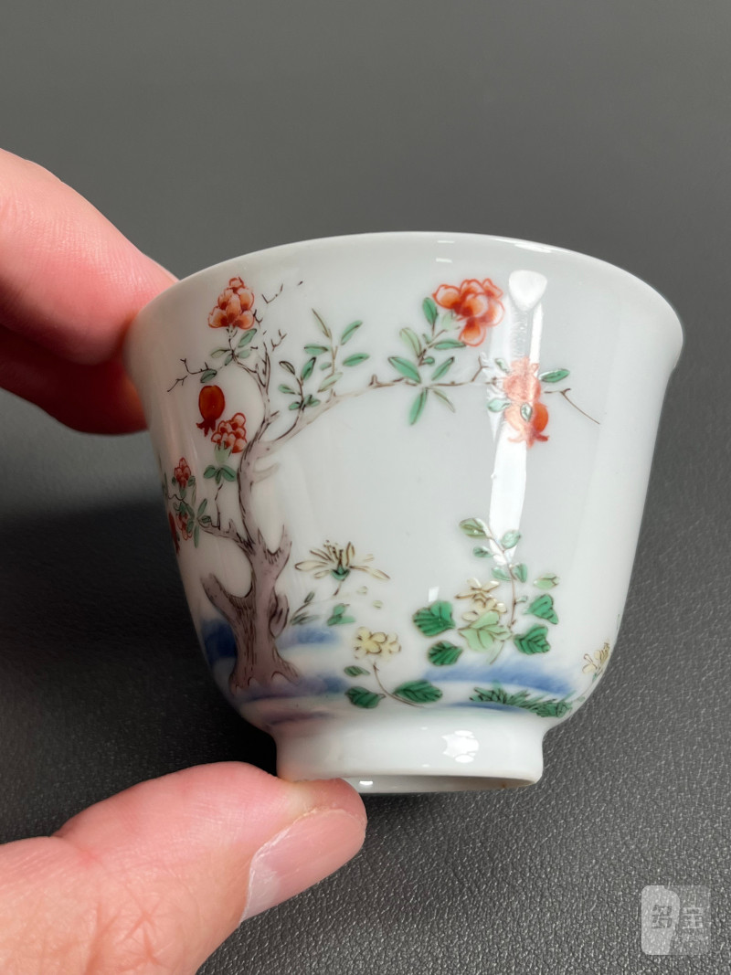 清雍正  五彩五月石榴花神杯 - 图5